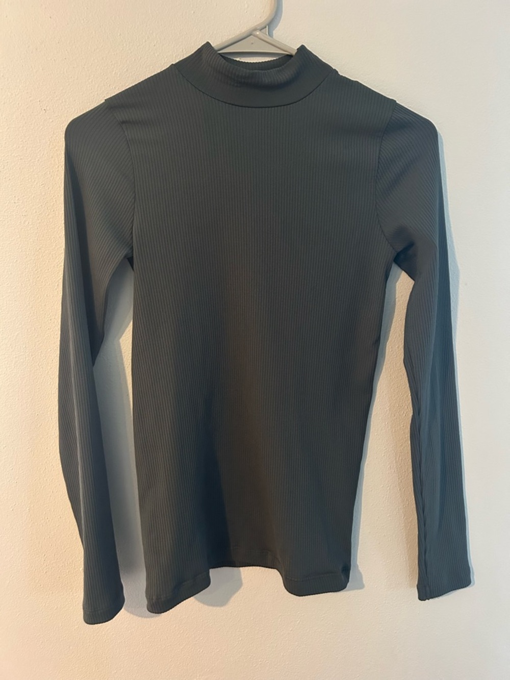 Athleta Ribbed Long Sleeve Mock Neck Top — Dark Gray